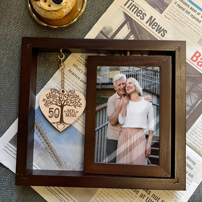 IIILUYOT 50th Anniversary Wedding Picture Frame Gifts for Couple Parents, Rotating Floating Valentine Mother Day Frame Gifts for Husband Wife, Happy 50th Anniversary Marriage Frame Decoration 4x6