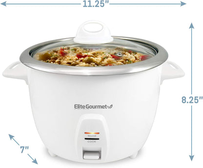 ERC-2010 10 Elite Gourmet Electric Rice Cooker with Stainless Steel Inner Pot Makes Soups, Stews, Grains, Cereals, Keep