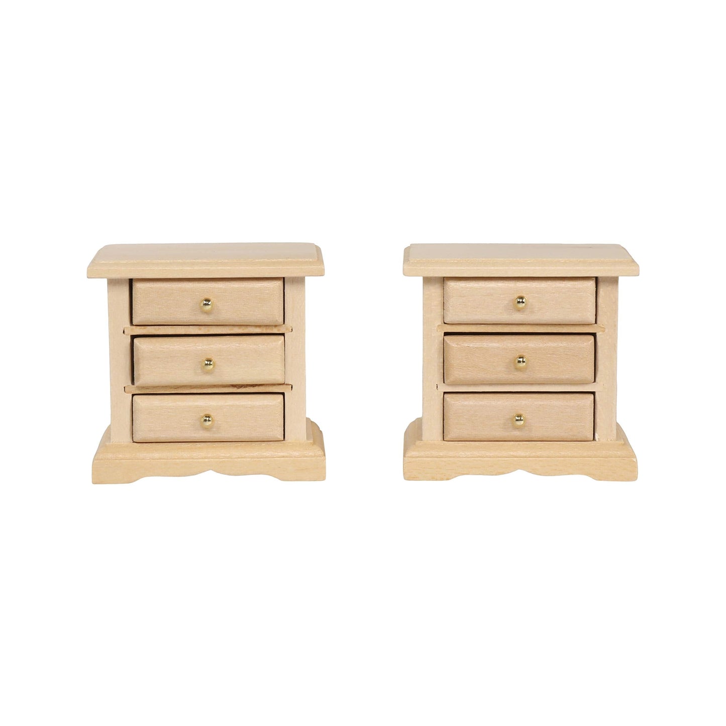 Wooden Dollhouse Nightstands, Set of 2 Mini Bedside Tables, 1:12 Scale Furniture for Doll House Bedrooms, Brown Finish, for 6 inch Dolls