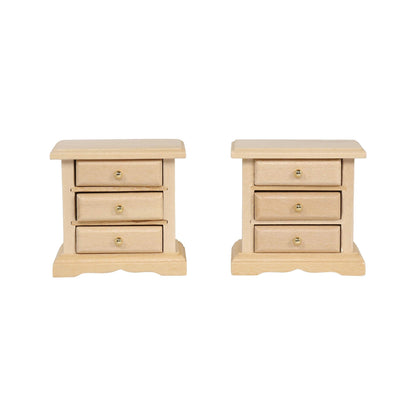 Wooden Dollhouse Nightstands, Set of 2 Mini Bedside Tables, 1:12 Scale Furniture for Doll House Bedrooms, Brown Finish, for 6 inch Dolls