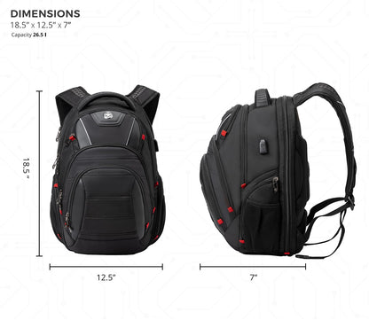 Swissdigital Design Men's Laptop Backpack for College and Business Travel with Integrated USB Charging Port and RFID Protection Fits Laptops up to 15.6 in, Black | J14-BR