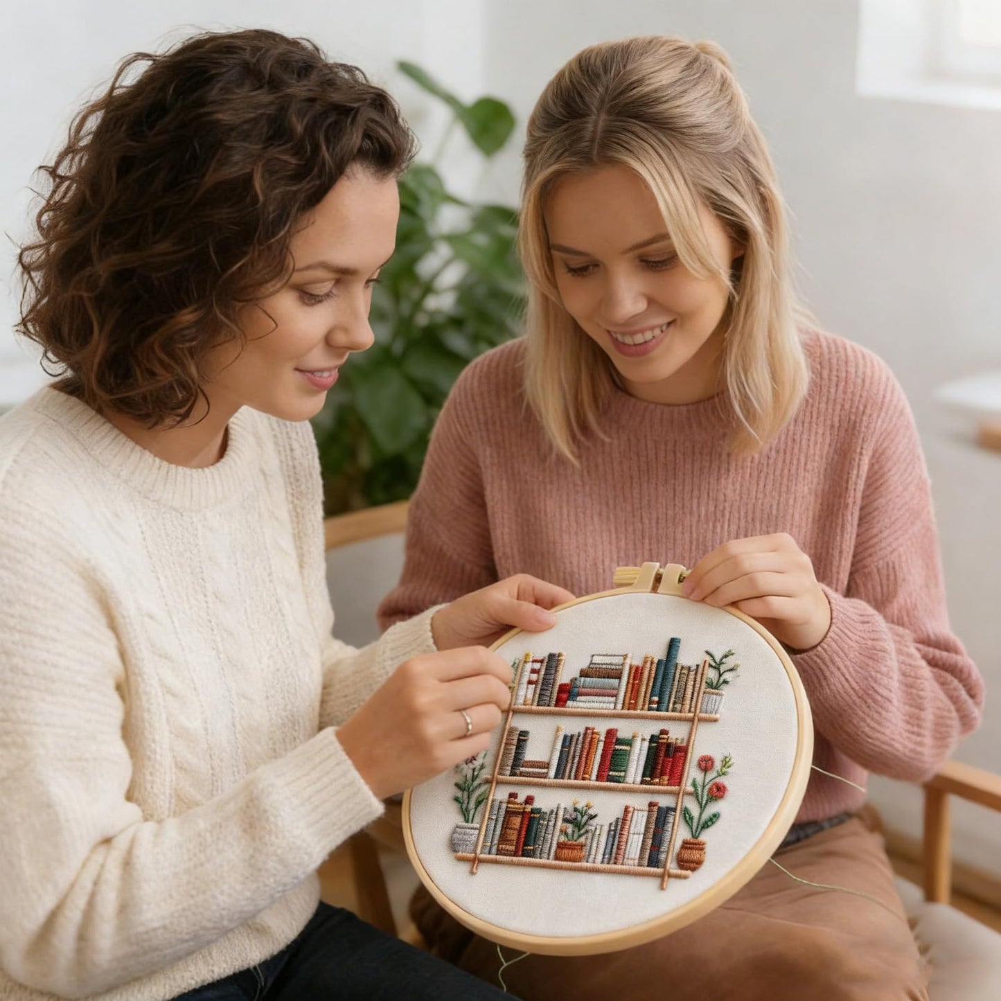 Embroidery Kit for Adults, Pre-Stamped Pattern Embroidery Kit for Beginners, Needlepoint Starter Kit with Hoop Thread Needle Instruction, 7.9'' Hoop (Book Lover 3 Packs)