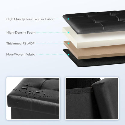 12.6"X12.6"X12.6" B FSOBEIIALEO Folding Storage Ottoman Cube Footrest Faux Leather for Living Room Seat Chest Black