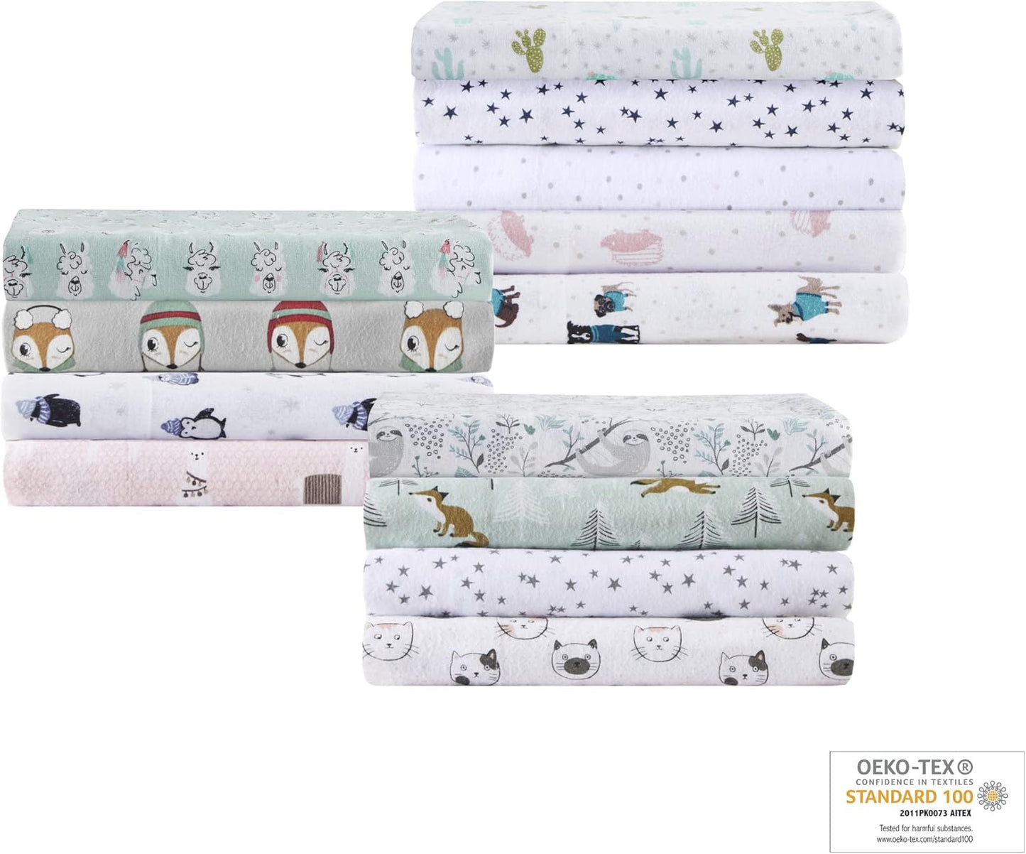 Cozy 100% Set 3 Intelligent Design Soft Cotton Flannel Print Animals Stars Cute Warm, Ultra Soft Cold Weather Sheet