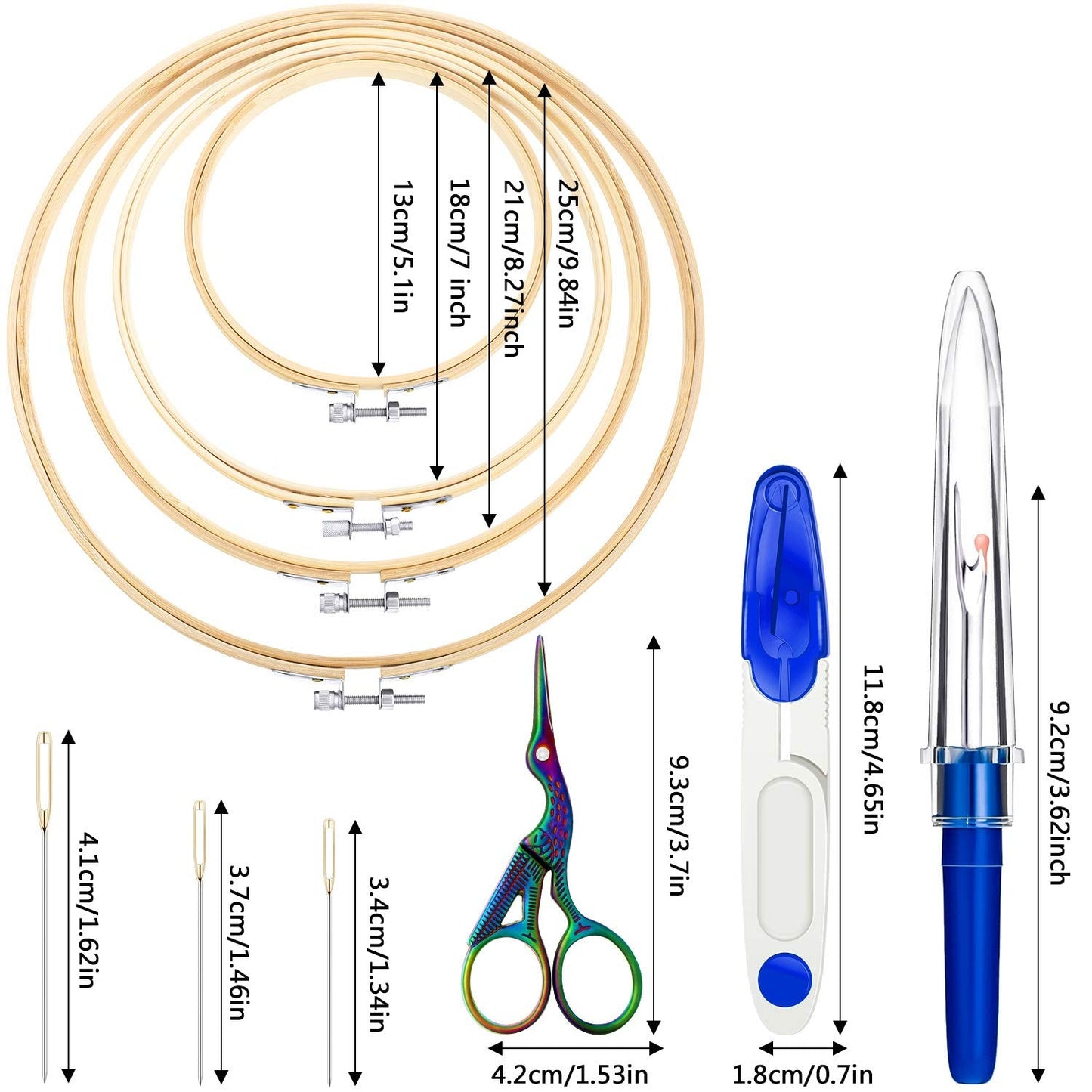Mudder 53 Pieces Cross Stitch Tool Embroidery Starter Kit Includes Bamboo Circle Cross Stitch Hoop Ring Sewing Scissors Needle Threading Tools Thimbles Floss Bobbins Seam Ripper and Embroidery(Blue)