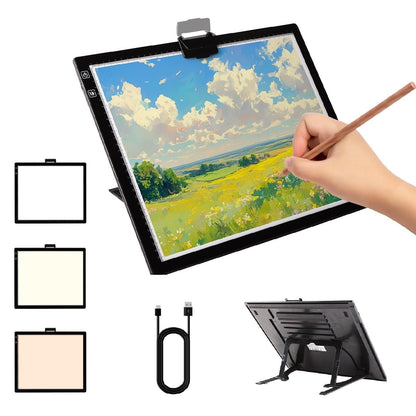 Magictaill Light Board for Diamond Painting, Rechargeable A3 Tracing Light Box with Stand and Clip,3 Colors Stepless Dimmable & 6 Levels Brightness Light Pad for Artist, Drawing, Sketching, Animation