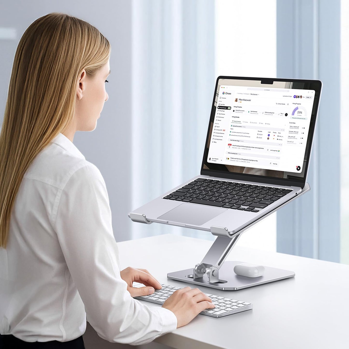 OMOTON Laptop Stand for Desk, Ergonomic Adjustable Computer Stand Aluminum Portable Desktop Laptop Riser Holder for MacBook Air Pro, Dell, HP and All Tablets Up to 15.6", Glossy Silver