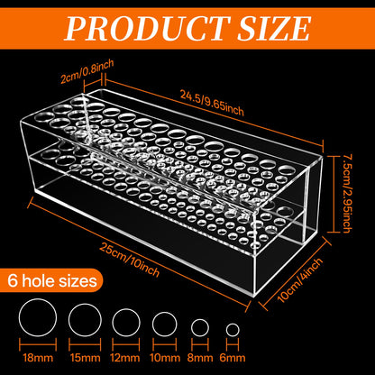 HESHUYU Acrylic Paint Brush Holder 77 Holes and Multi-functional Compartment Paintbrush Organizer Artist Brush Holder Paint Brush Stand Rack for Pens Pencils