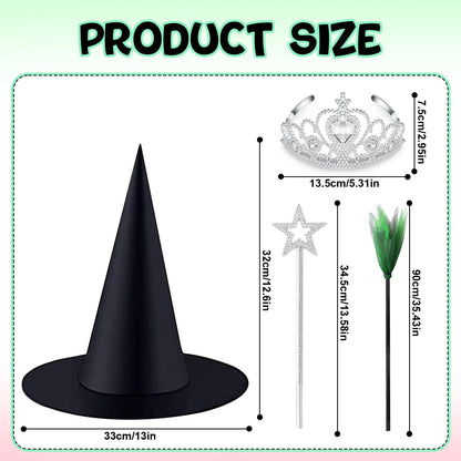 Yoloodayy 24 Pcs Witch Hats Brooms and Princess Crowns Star Wands Set Glitter Princess Accessories for Adults Witch Party Supplies Christmas Pink Green Party Decor Photo Props