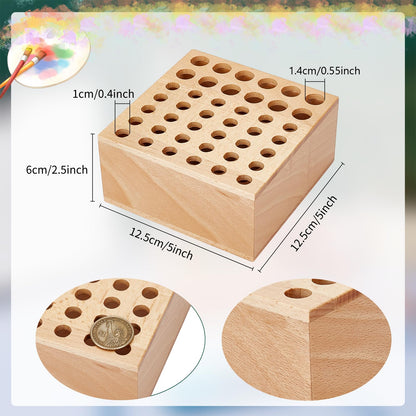 twinklemon Beechwood Paint Brush Holder 42 Holes Paint Brush Storage Organizer Paintbrush Holder Organizer Wooden Block Pencil Holder for Makeup Brushes Pens and Art Tools