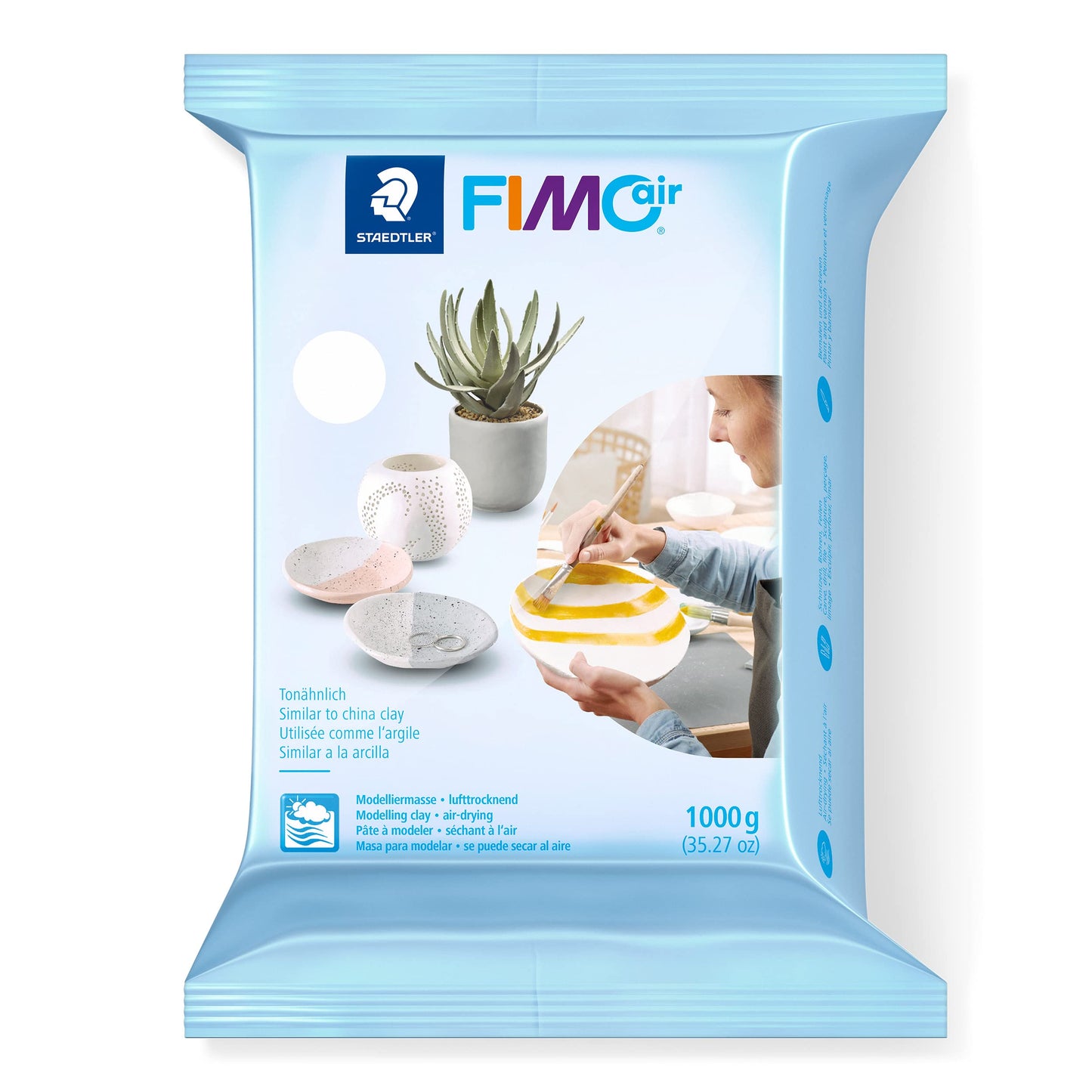 STAEDTLER FIMOair: Air-Dry Modeling Clay, 1 kg, 2.2 lbs - White, Sculpting and Pottery, Ready and Easy to Use, Ideal for Adult Arts and Crafts