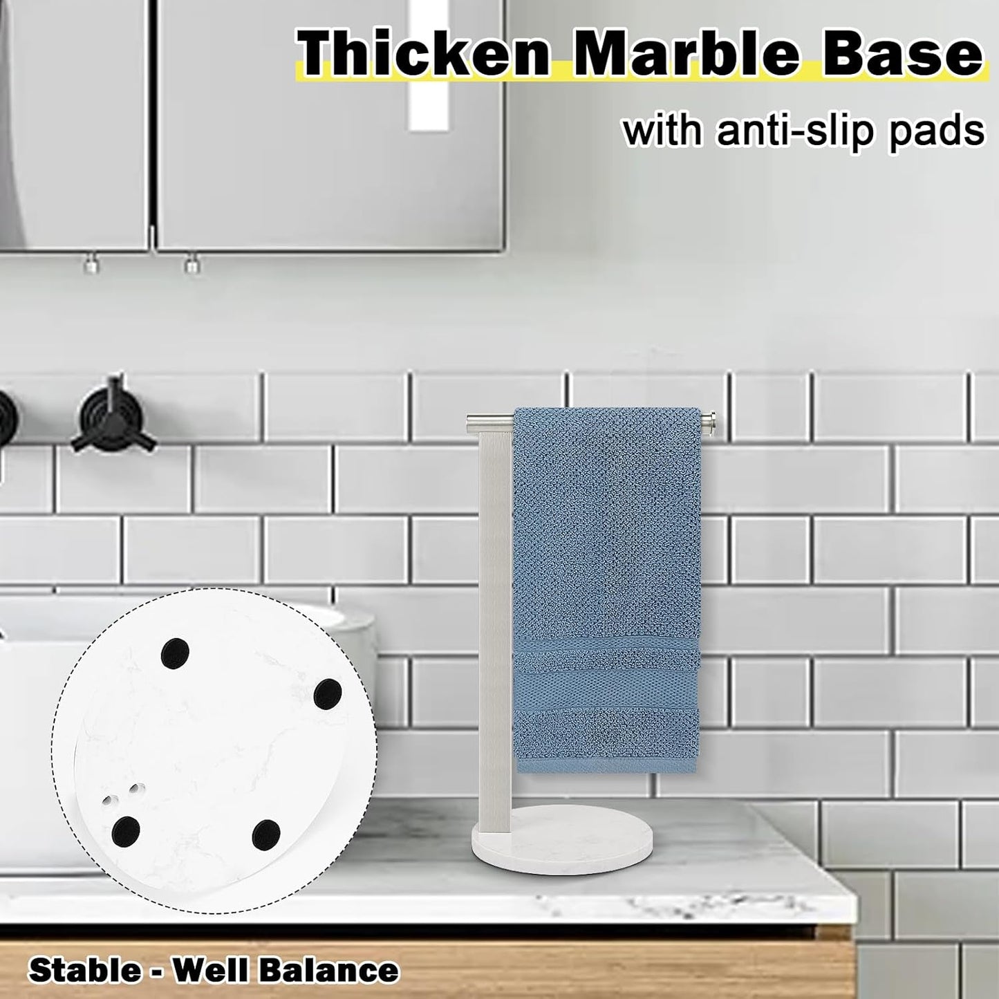 SUS304 Stainless Steel L-Shaped Hand Towel Holder, Thickened Base Bathroom Towel Rack for Countertop Vanity, Brush