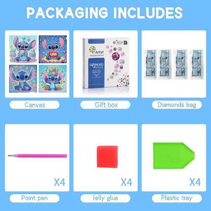 LWZAYS 4 Pack 5D Cartoon Diamond Painting Kits for Kids Beginners, Diamond Art Kit for Kids Ages 8-12, Mosaic DIY Full Round Drill Big Gem Art for Kid, Home Wall Decoration 6X6 inch (with Gift Box)