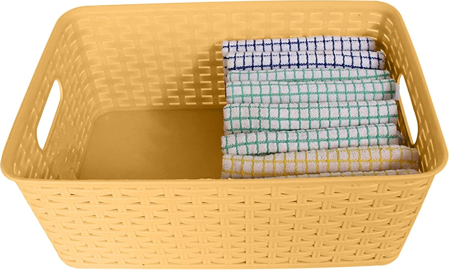 YBM Home Small Plastic Rattan Storage Box Basket Organizer, Beige, 1 Pack