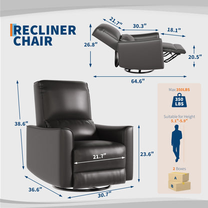 GarveeHome Recliner Chair, 360° Swivel Rocker Glider Nursery Chair with Padded Armrest and Deep Seat, PU Leather Upholstered Reclining Sofa Chair for Living Room, Bedroom and Nursery (Charcoal)