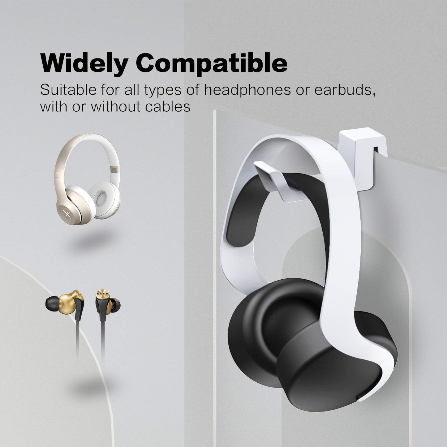 NexiGo PS5 Headphone Holder, [Minimalist Design] Mini Headphone Hanger with Supporting Bar, for Sony PlayStation 5 Gaming Headset, White