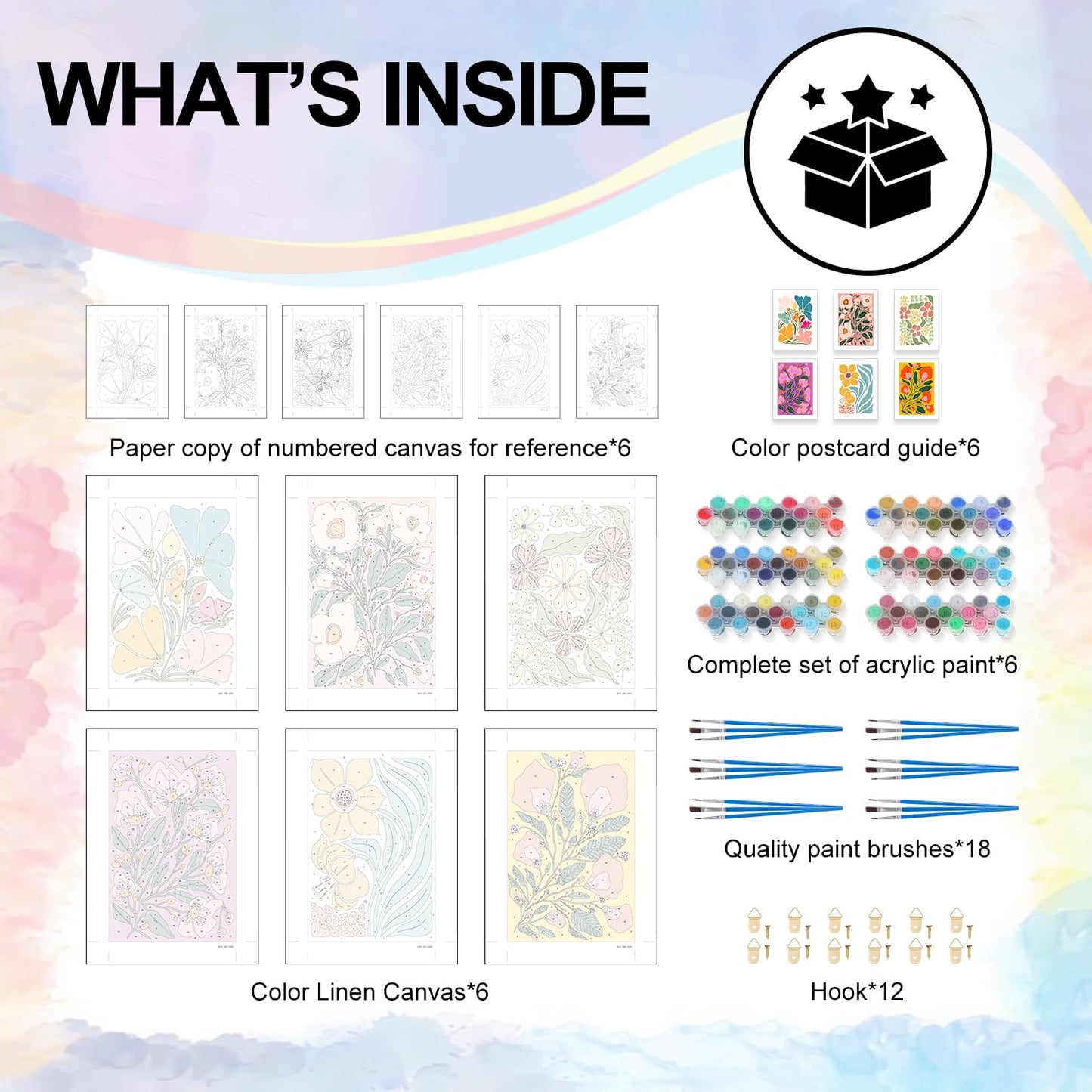 Yezavesu 6 Pack Paint by Numbers Kit for Adults Beginner 8x12 Inch, Flowers Adult Paint by Number Kits on Canvas Without Frame, DIY Acrylic Easy Flower Painting by Numbers for Home Wall Decor Gift