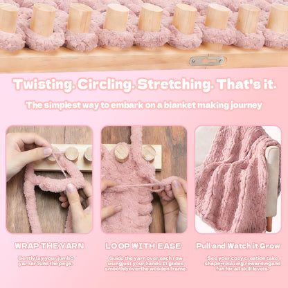 VITASHYNX 47" Chunky Blanket Loom Knitting Kit, Adjustable DIY Loom for Chunky Blanket, Customizable Wood Frame Knitting Machine for Blankets Bulky Yarn Crafts & Cozy Home Décor