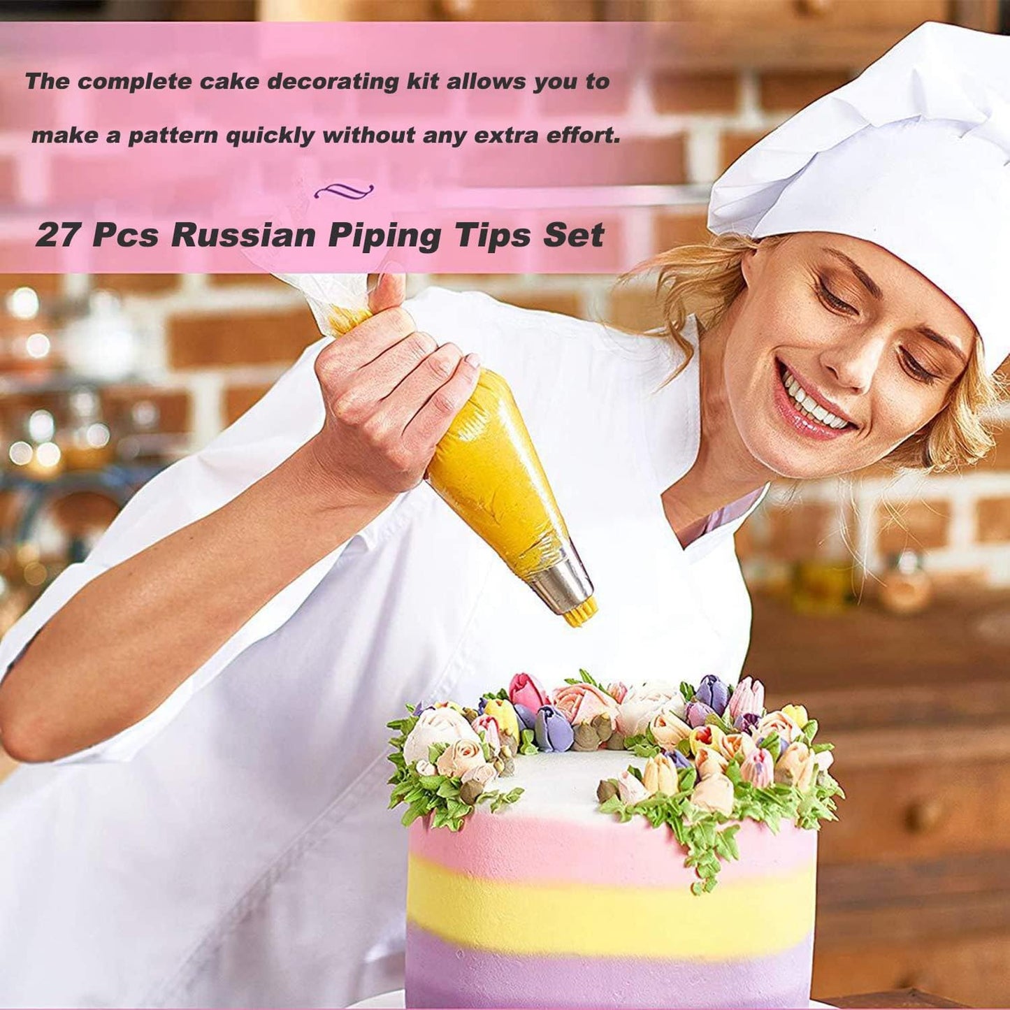 Suuker 27 Pcs Russian Piping Tips Set, Cake Decorating Tips for Cupcake Cookies Birthday Party
