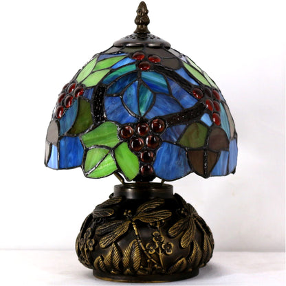 ZJART Small Tiffany Table Lamp Stained Glass Desk Lamp 8X8X11 Inch Accent Antique Light (Amber Grape)