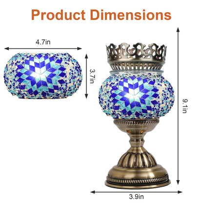 Longzhuo Turkish Mosaic Lamp Kit DIY Sachet Placement on Top Stained Glass Decorative Table Bedside Night Light Tabletop Bohemian Morrocan Lamp Crfat Kit for Living Room Decorations, Blue