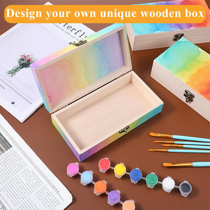 Yuanan 10PCS Unfinished Wooden Box for Crafts, 7.87x3.94 Inches Wooden Gift Boxes Small Woodens Boxes with 10 Paint Brush 3 Stickers, for DIY Make Your Own Gift Keepsake Box, Jewelry