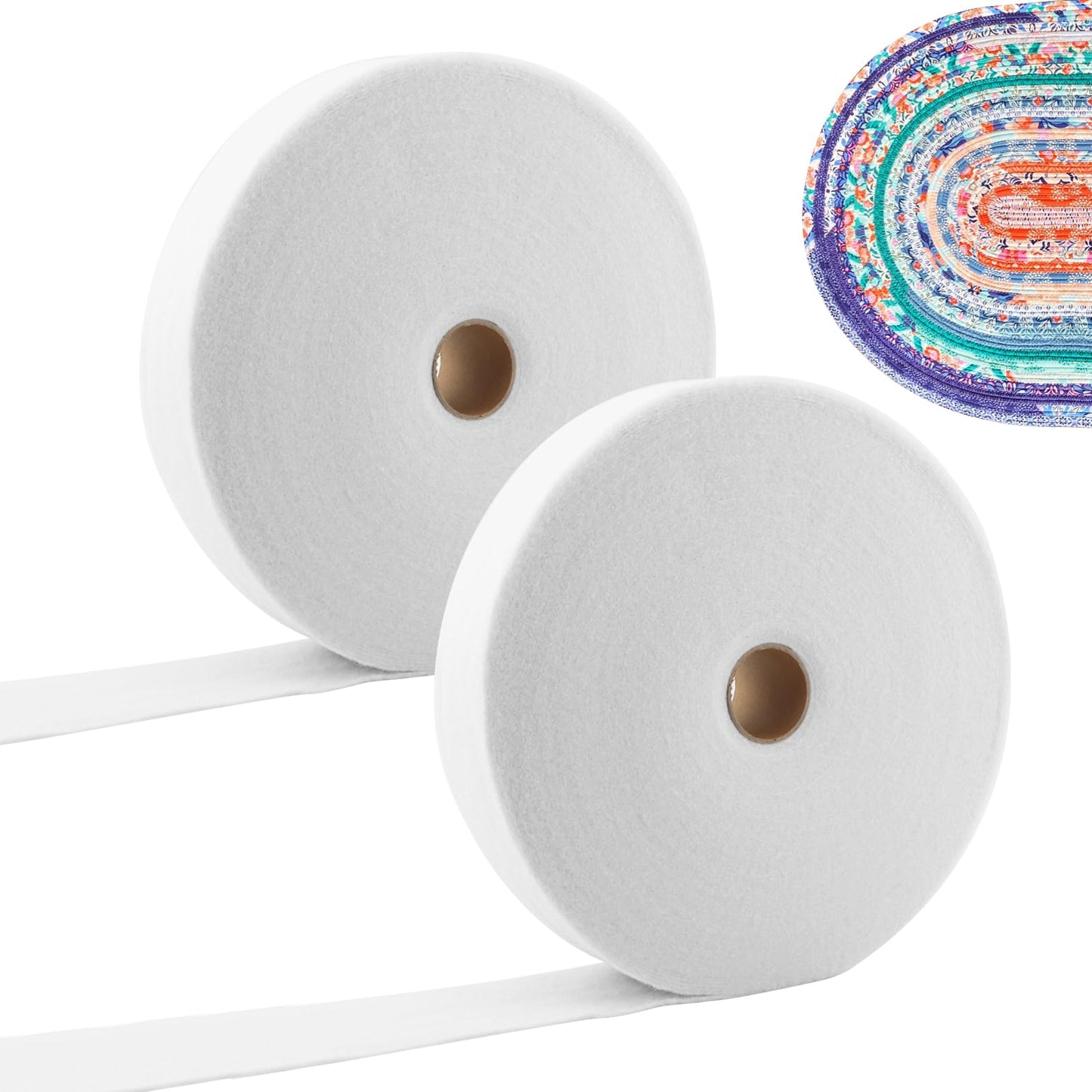 Meirivrn 2 Rolls Jelly Roll Batting Strip Thick Cotton Blend Fleece Battings for Jelly Roll Rugs, 2 1/4 Inch Cotton Blend Fleece Batting Strips Total 100 Yards for Throw Rugs(5.7cm/2.24inch)