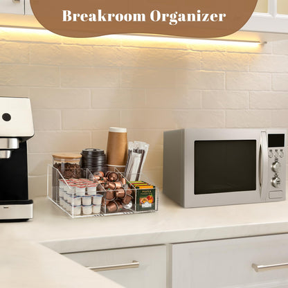 BEYGORM Acrylic Coffee Bar Station Organizer for Countertop,Office Breakroom Clear Snack Tea Storage Accessories Holder for Kcup Pod Condiment Cup Sugar Creamer Syrup, Coffee Gift for Coffee Lovers