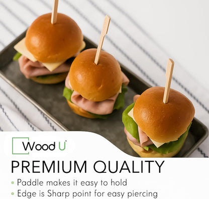 Wooden Bamboo Skewers Paddle Picks - 7" - 100 Pcs Toothpicks for Appetizers - Cocktail Picks for Fruits, Kabab