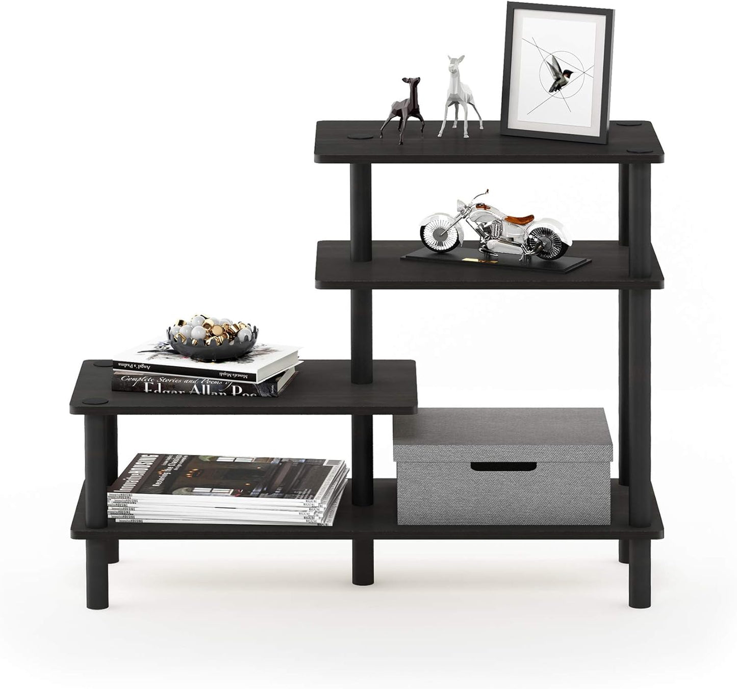 3-Tier Furinno Turn-N-Tube Side Display Rack, Espresso/Black