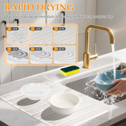 2-in-1 Countertop, Set, Stone Drying Mat Kit Faucet Mat for Kitchen Sink & Drying Stone for Quick Dry Diatomaceous