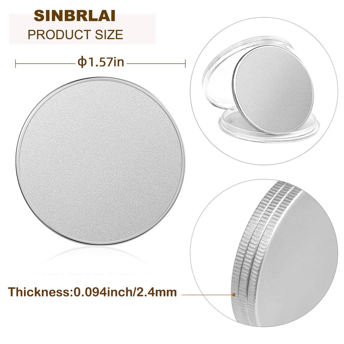 10 Pcs Blank Challenge Coin, Engraving Blanks Coins, Solid Brass, Zinc Alloy Silver Plated 40mm Diameter with Acrylic Protection Box Pattern for DIY Crafts Engraving