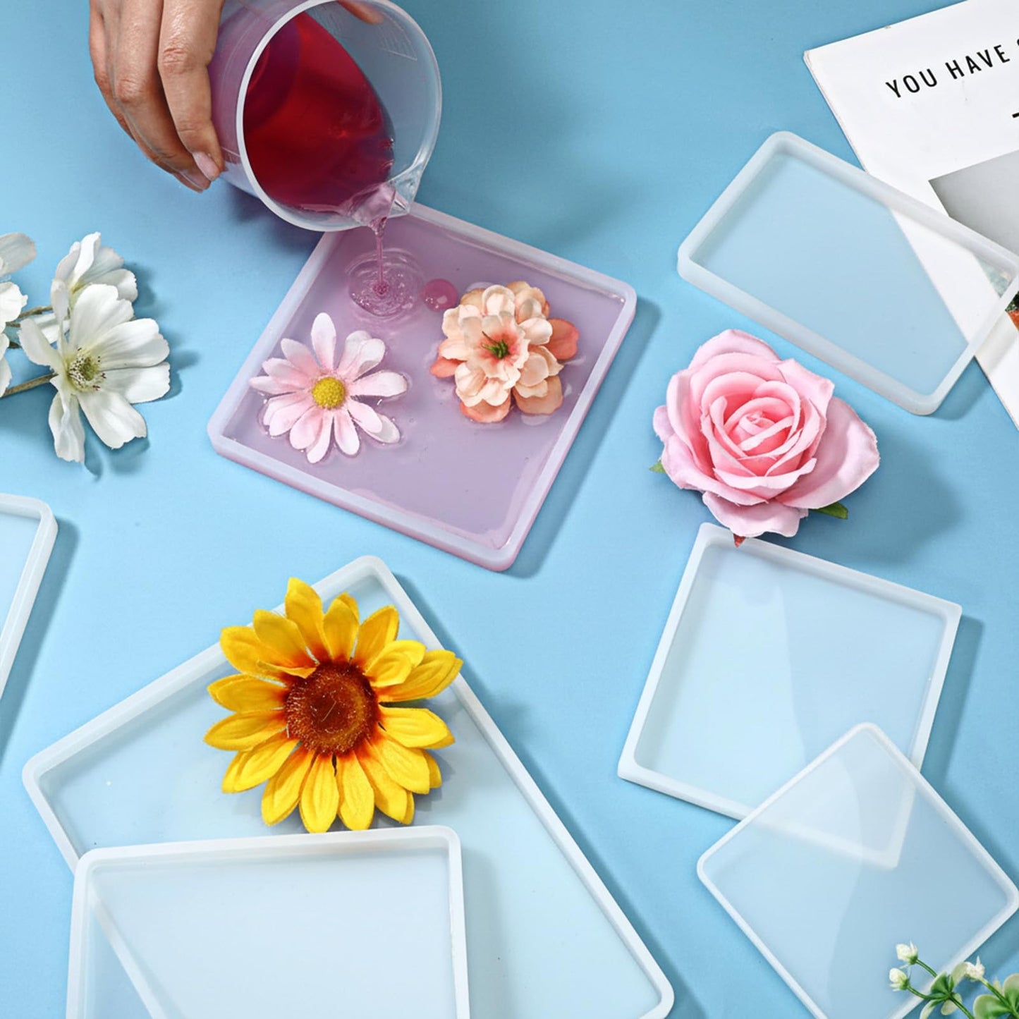 8 Sizes Epoxy Resin Silicone Molds Kit, Square Rectangular Resin Art Display Mold, Soft and Easy to Unmold, Silicone Resins Casting Molds, for Soap, Candles, Specimen, Dried Flower, DIY Handicrafts