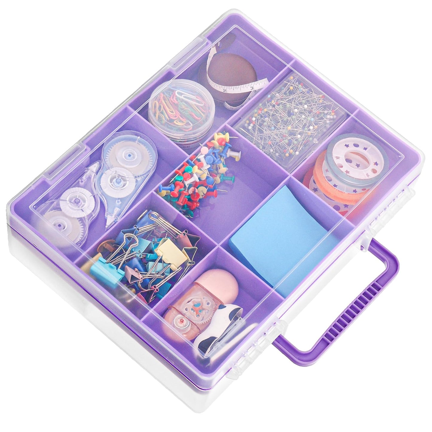 Okllen 2 Layers Plastic Organizer Container Box, 8 Compartments Bead Organizer Clear Craft Storage Box, for Art DIY Supplies, Sewing Tools, Jewelry, Fishing Tackle Box, 11.9x9.2x3.1inch
