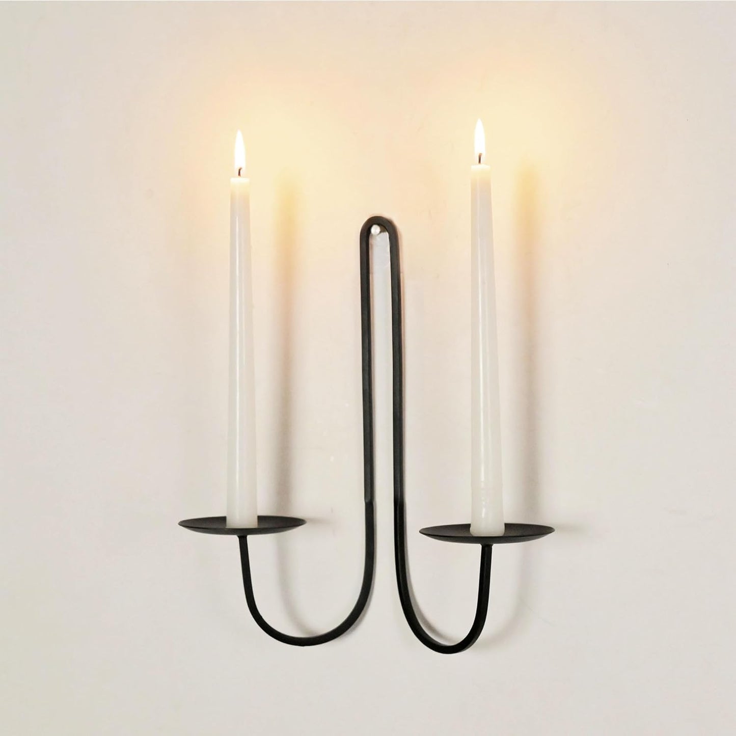 Double Armed Iron Candle Holders, Metal Wall Sconce Holder Set of 2, Black Modern Wall Candle Sconces for Living Room,