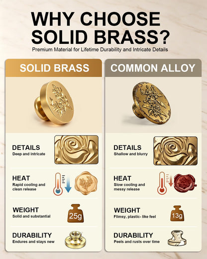 Wax Seal Stamp Kit for Beginners: Wax Sealing Tool Set 3 Brass Stamp Heads with Unique Patterns, 200 Beads, 5 Envelopes & Instructions for Wedding Invitations, DIY Letters & Gift Decoration