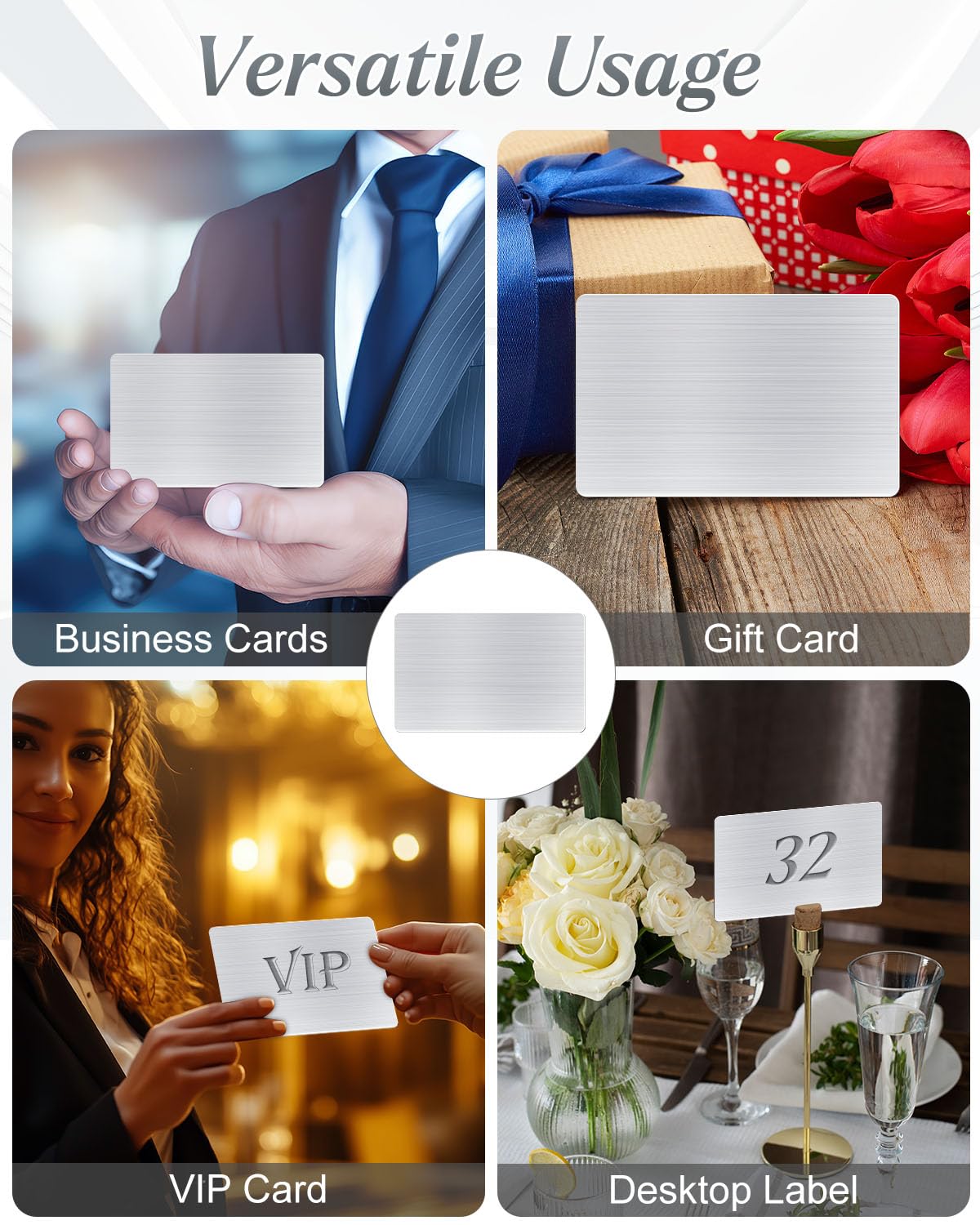 AOKLIT 30 pcs 304 Stainless Steel Metal Business Cards Blanks, 3.4 x 2.1 Inch Thickness 0.5 mm Metal Card Laser Engraving Steel Plates for Business House Customer DIY Gift