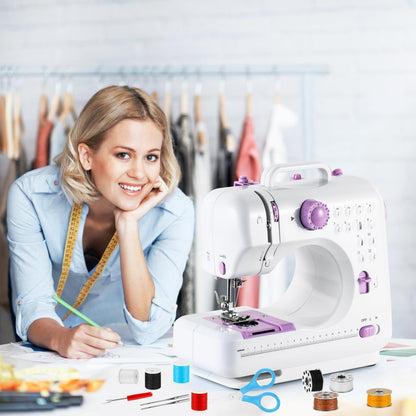 Sewing Machine with Extension Table, Mini Sewings Machines Portable Electric Sewing Machine, 12 Stitches Sewing Machines with LED Light, Sewings Accessory Kit, Ideal for Clothing, Pillowcases, Sheets