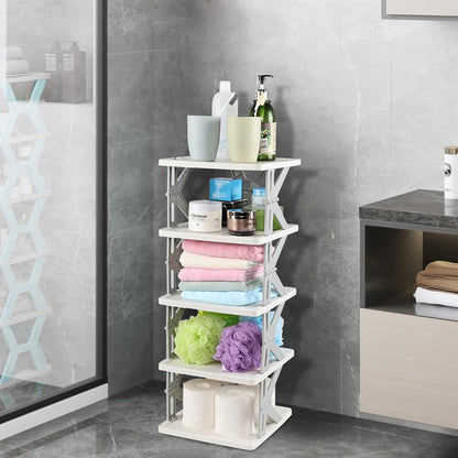 Eagrye 5 Closet, Tier Vertical Narrow Shoe Storage Organizer for Saving Space, Gray Plastic Small Collapsible Shoe Rack