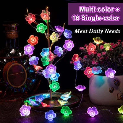 16 13 40 Day(1 Mudder Colors Cherry Blossom Decor Flower String Lights, Fairy Pink Light String with Timer ft LEDs USB