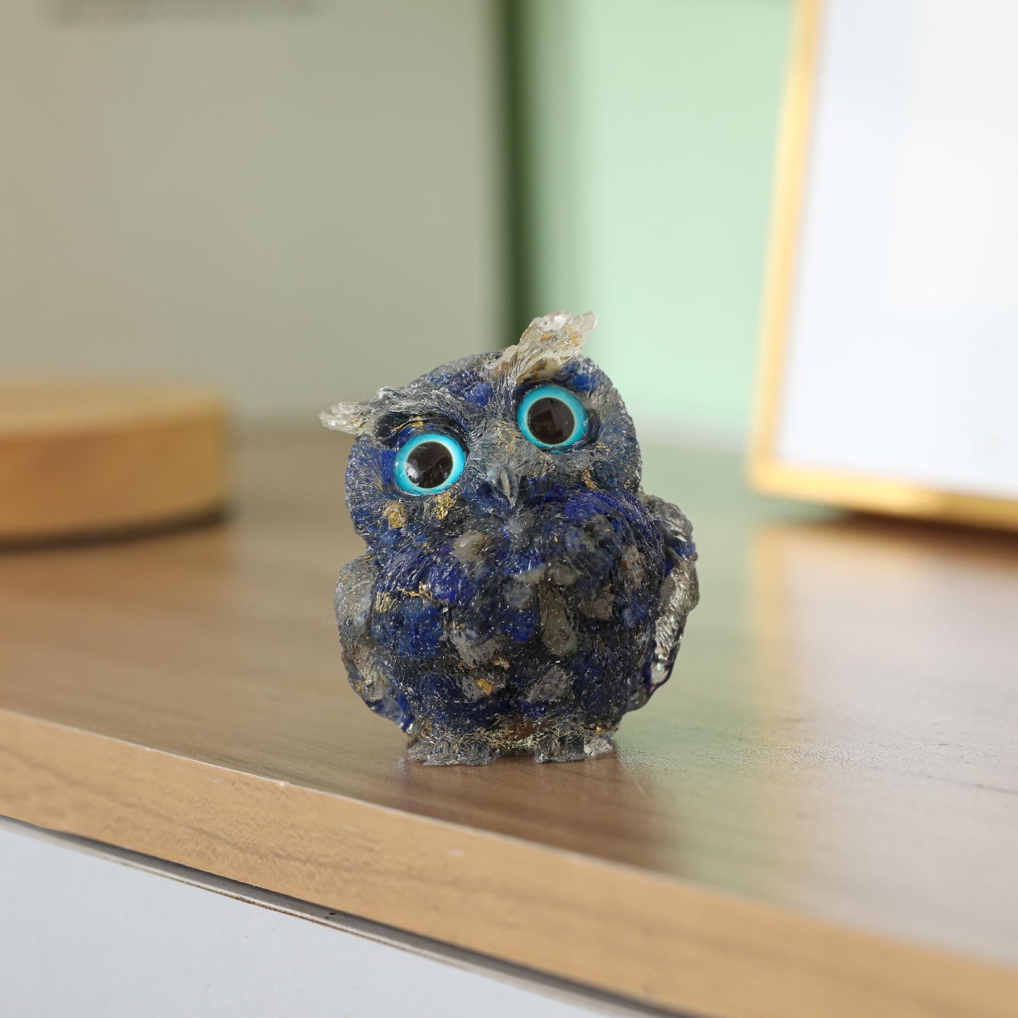 Reyife Hand-Carved Natural Crystal Owl Statue Reiki Healing Gemstone Animal Figurines Home Office Car Decoration The Best Gifts 2.4 inches(Lapislazuli)