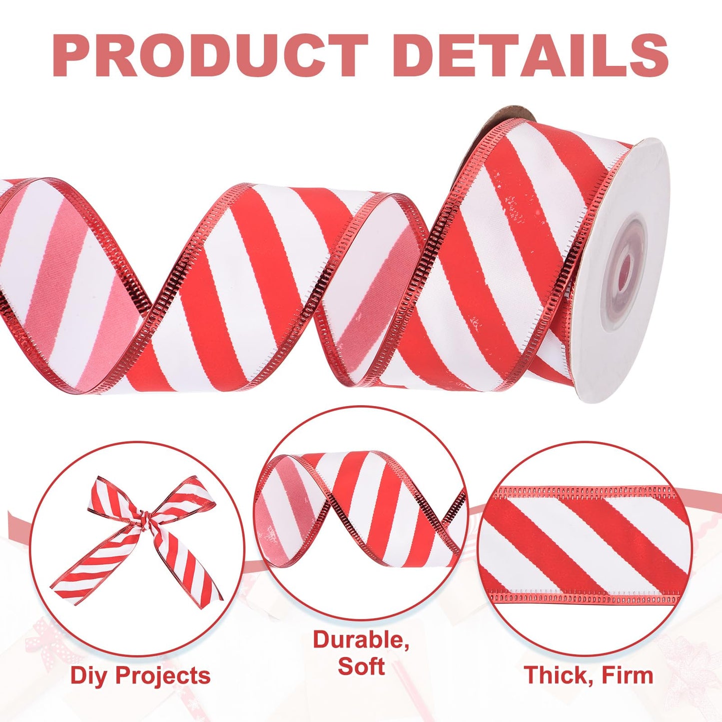 PATIKIL 20 Yards x 1.5" Striped Ribbon, Wired Gift Wrapping Ribbon Satin for Christmas Craft Birthday Wedding Festival Wreath, Red White/Red Green