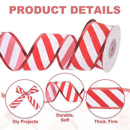 PATIKIL 20 Yards x 1.5" Striped Ribbon, Wired Gift Wrapping Ribbon Satin for Christmas Craft Birthday Wedding Festival Wreath, Red White/Red Green