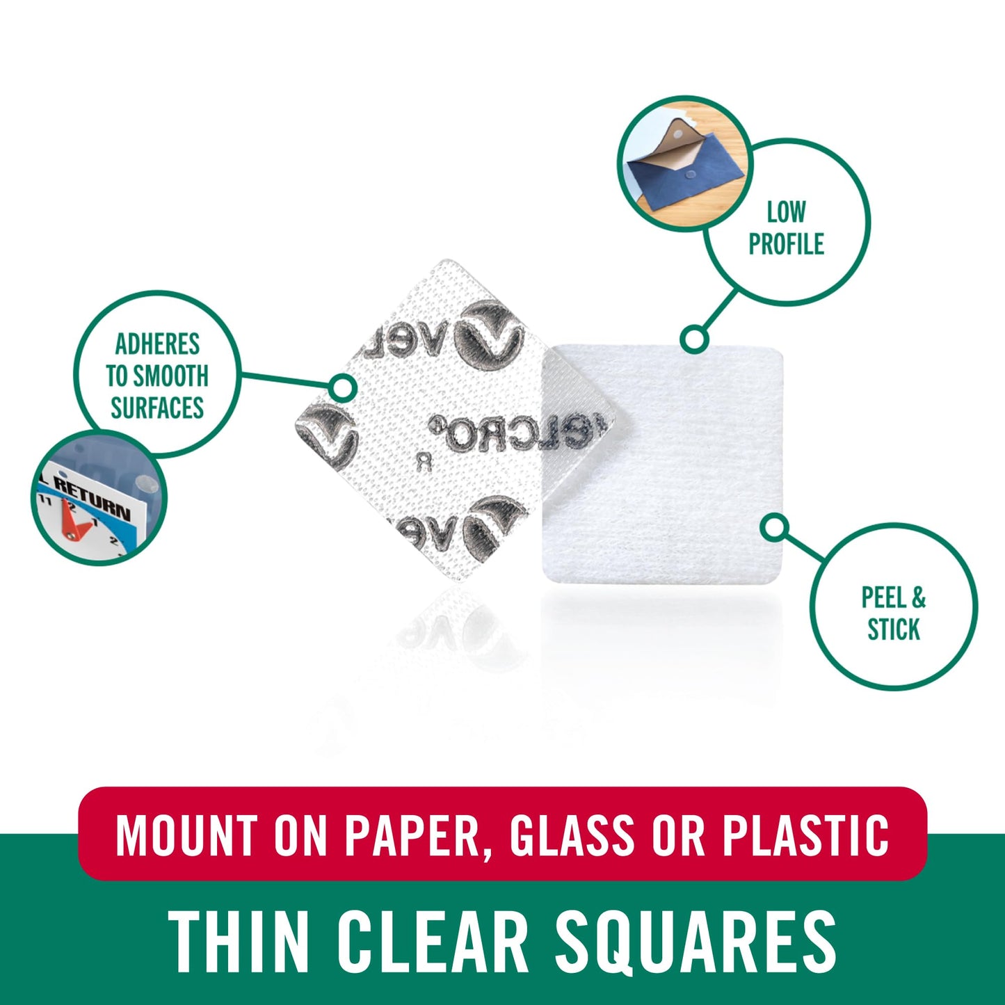 VELCRO Brand Thin Clear Dots with Adhesive, Square | 150pk, Mounting Squares | Double Sided Tape for Office, Classroom, Teacher Must Haves | Low Profile, 7/8"