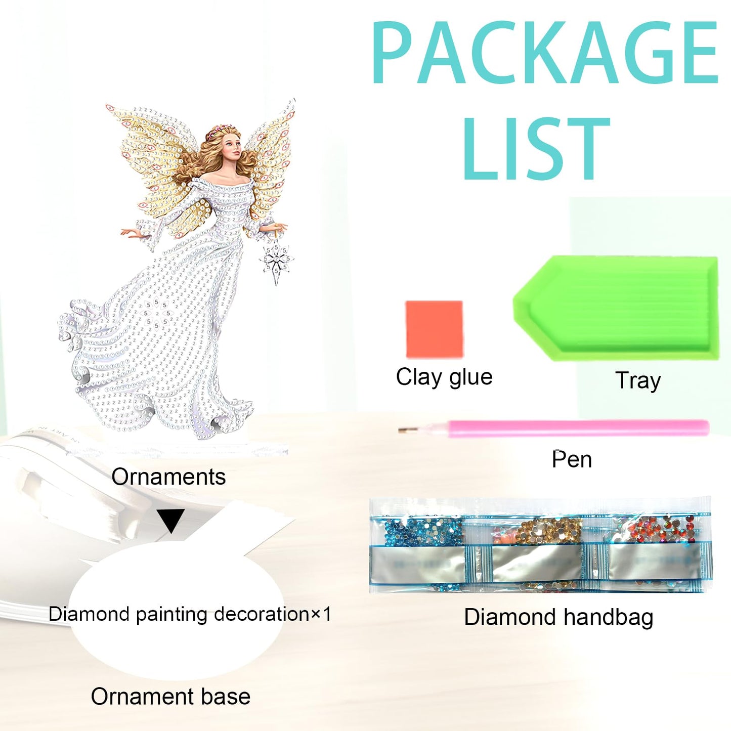 JZHYOAN Angel Diamond Art Desktop Ornaments Gem Painting Table Ornaments Diamond Painting Desk Stand DIY Desktop Kits with Special Shape Gem Art for Adults Crystal Arts Mosaic Kit
