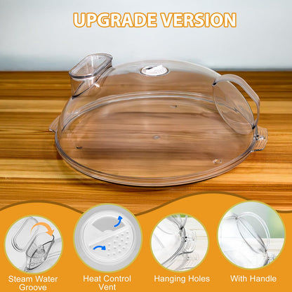 WENWELL Microwave Splatter Cover for Food with Water Steamer 12 inch Clear Kitchen Integrated Handle Splatter Guard Plate Covers Microwave Lid BPA-Free, Clear Safe Plastic