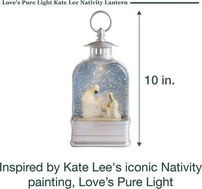 Love's Pure Light by Kate Lee - 10" Light-Up Nativity Lantern with 'Silent Night' Music | Glitter Snowglobe Manger Scene