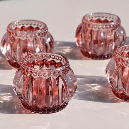 Woho Rose Gold Tealight Candle Holder Set of 6 for Valentines Day Decor, Glass Tea Lights Candle Holder for Wedding Party, Votive Candle Holders for Table Centerpiece