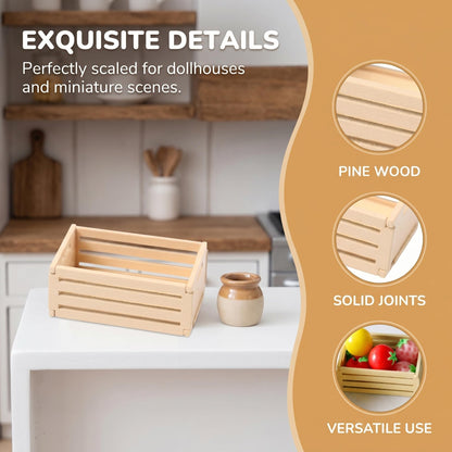 DOITOOL 10pcs Mini Wooden Crates Mini Rustic Wood Crates - Miniature Food and Drinks Storage Baskets Boxes - Micro Farmhouse Scene Decor for Dollhouse, Kitchen, Office (1.49x1.02x0. 59in)