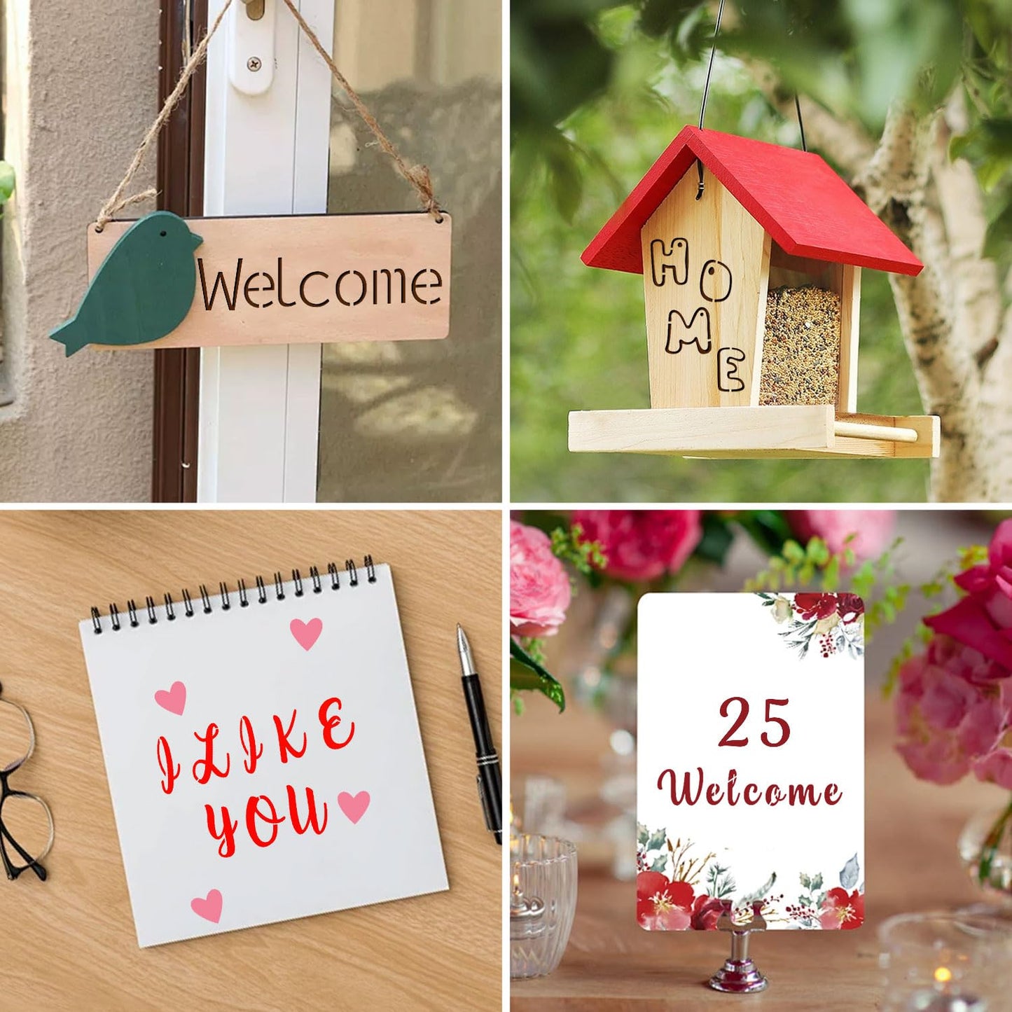 Eageus 8 Pcs Metal Letter Stencils Wood Burning Stencil Lettering Stencils, Small Reusable Alphabet Painting Template for Carving Drawing Engraving Journal Pyrography Craft(Letter Style)